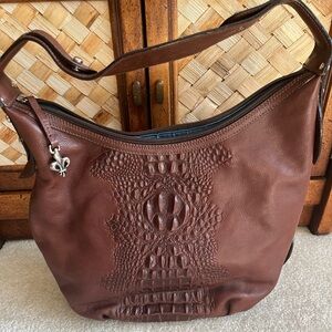 Donald J Pilner Couture Brown Embossed Leather Shoulder Bag New